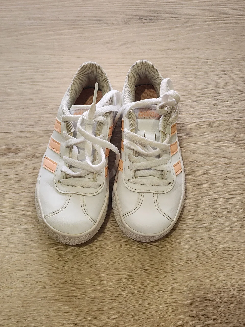 adidas Women’s White Sneakers with Peach Stripes